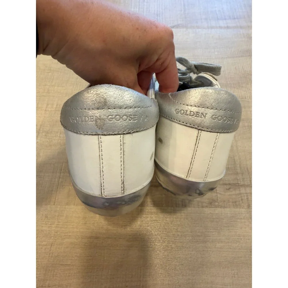 Golden Goose Super-Star White Leather Silver Star Sneakers Made in Italy - 35